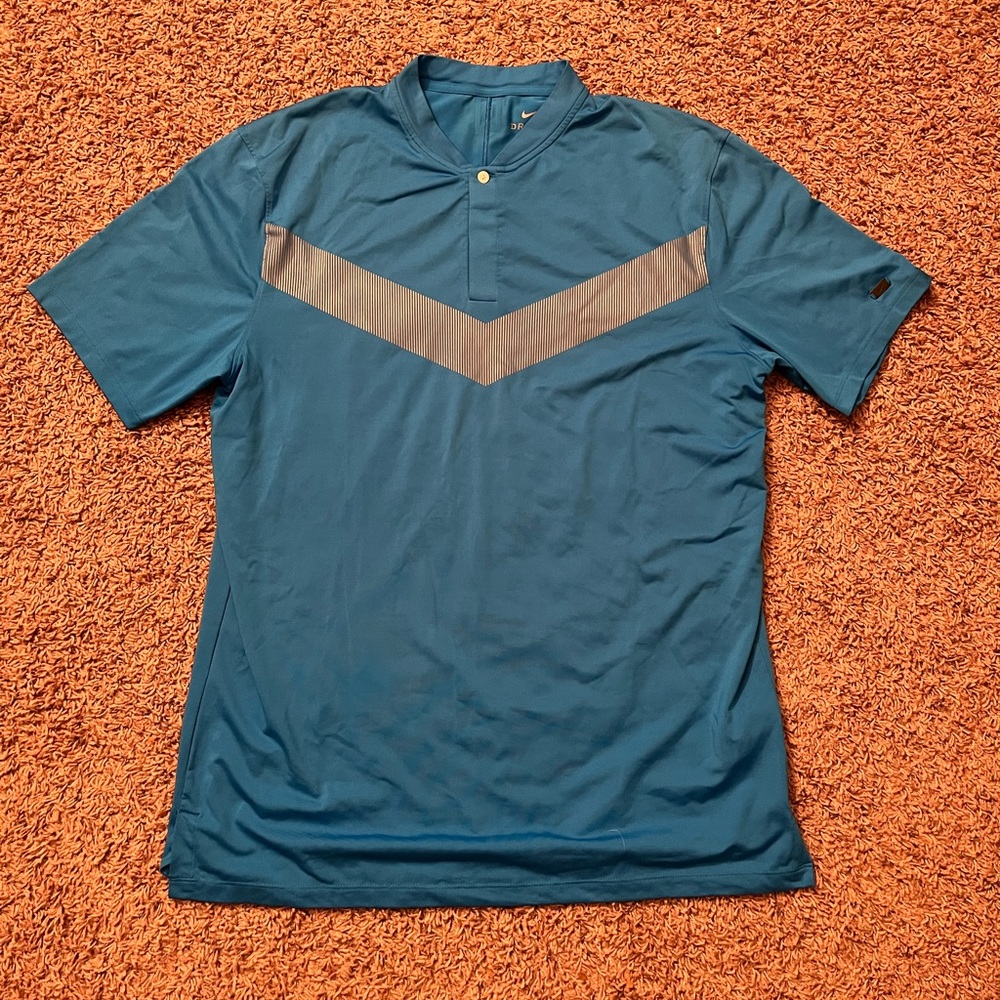 Nike Dri-Fit Tiger Woods BlueVapor Reflective Blade V Golf Polo Size Medium